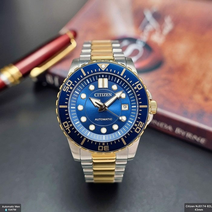 Citizen Mechanical Automatic Blue Dial Two Tone Steel Strap Watch for Men - NJ0174-82L