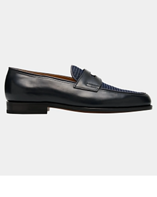 John Lobb Lopez leather and denim penny loafers by maisonkoly.com