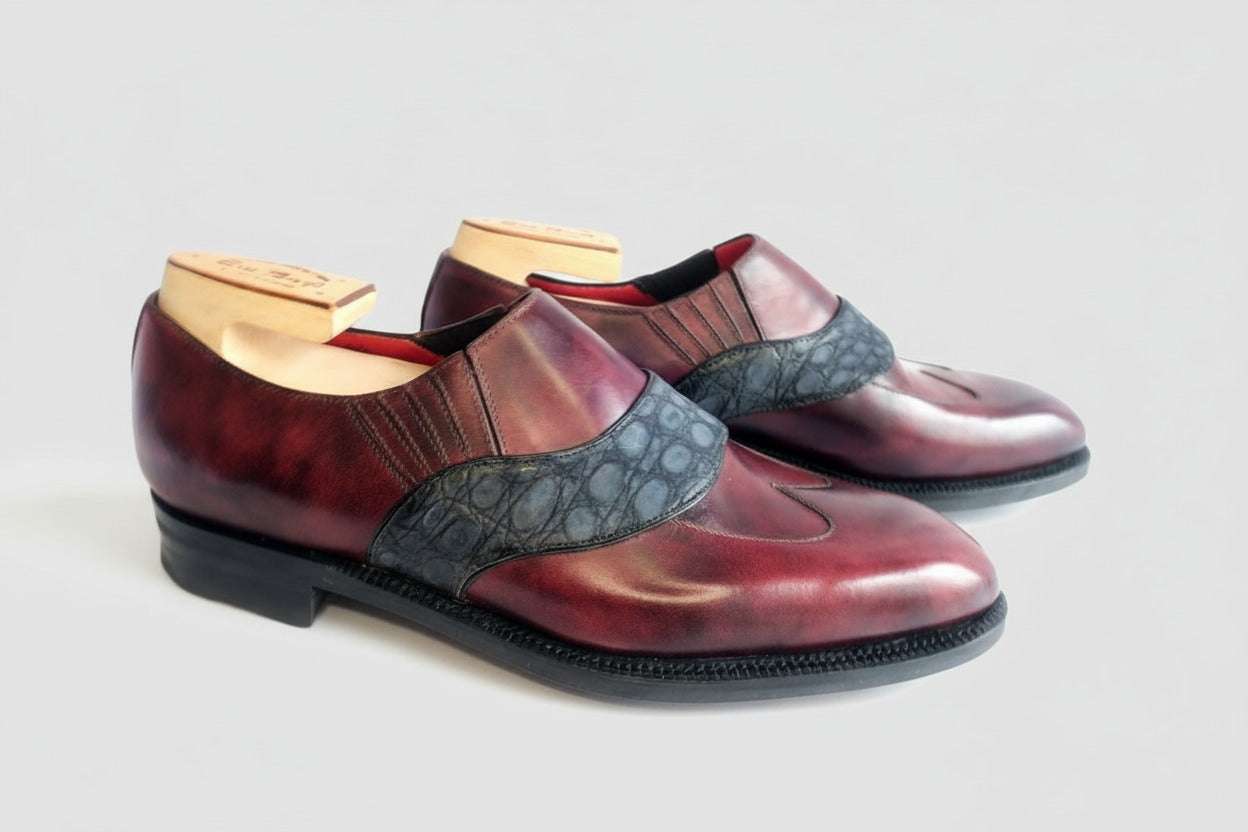 Maison Koly Balzac II Oxfords Plum Museum Alligator Suede by maisonkoly.com