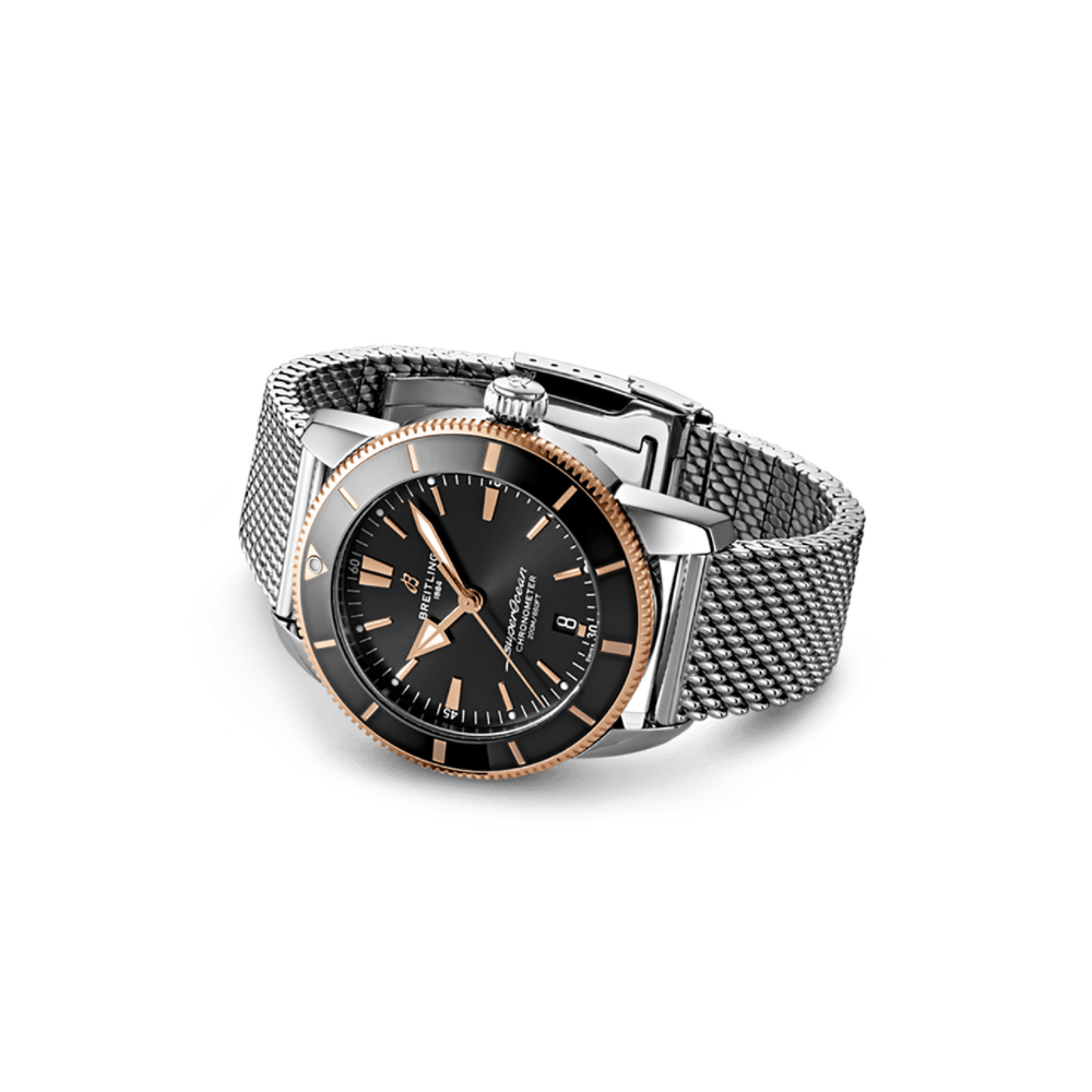 Breitling Superocean Heritage B20 Automatic 44 Black Dial Silver Mesh Bracelet Watch for Men - UB2030121B1A1