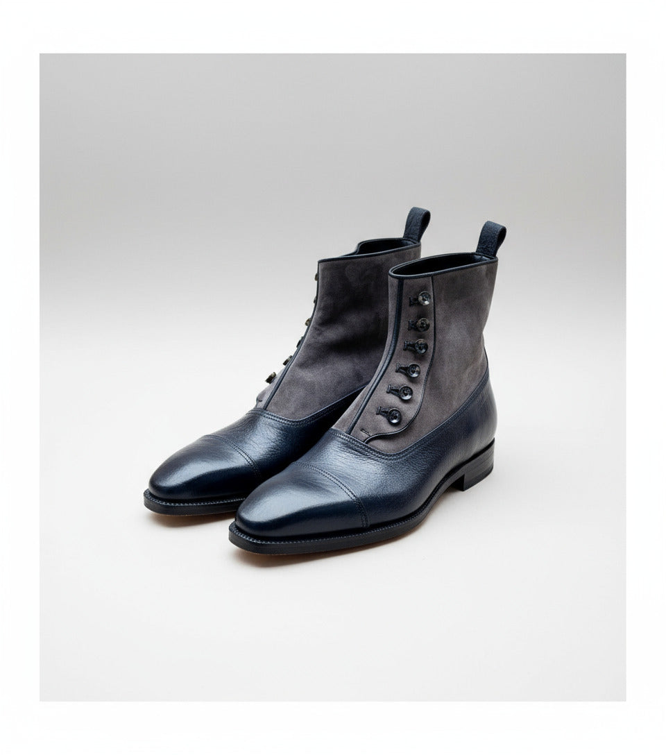 Maison Koly Benjamin Button Boots Grey Suede and BlacK Kudu by maisonkoly.com