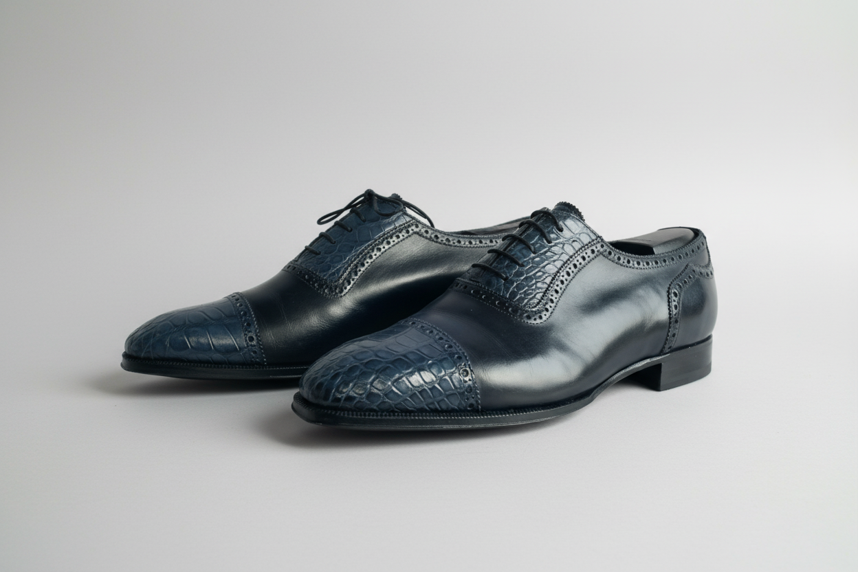 Maison Koly Croxford Presidential Oxfords Deep Blue Museum and Alligator by maisonkoly.com