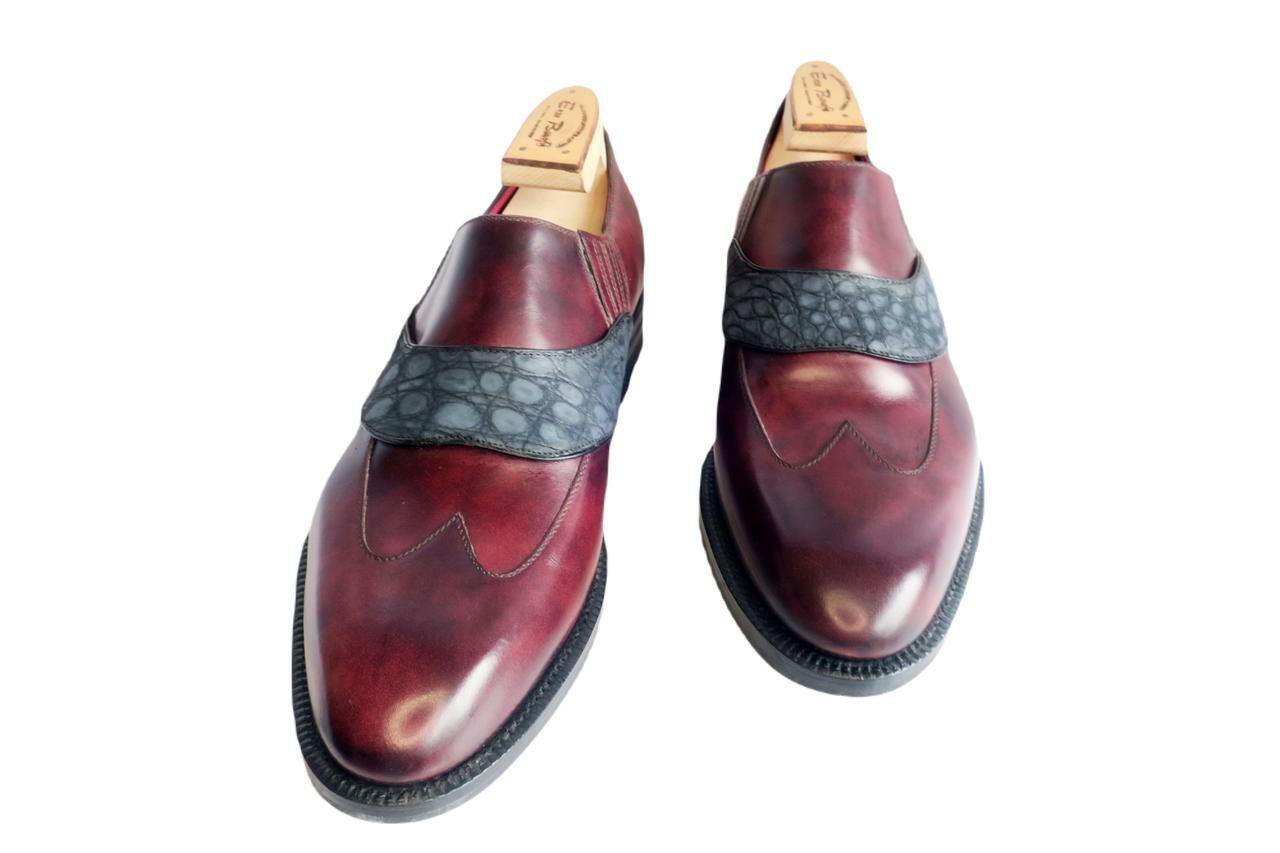 Maison Koly Balzac II Oxfords Plum Museum Alligator Suede - maisonkoly.com Shoes