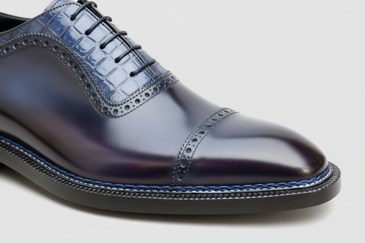 Maison Koly Croxford Norwegian Oxfords Deep Blue Museum and Alligator by maisonkoly.com