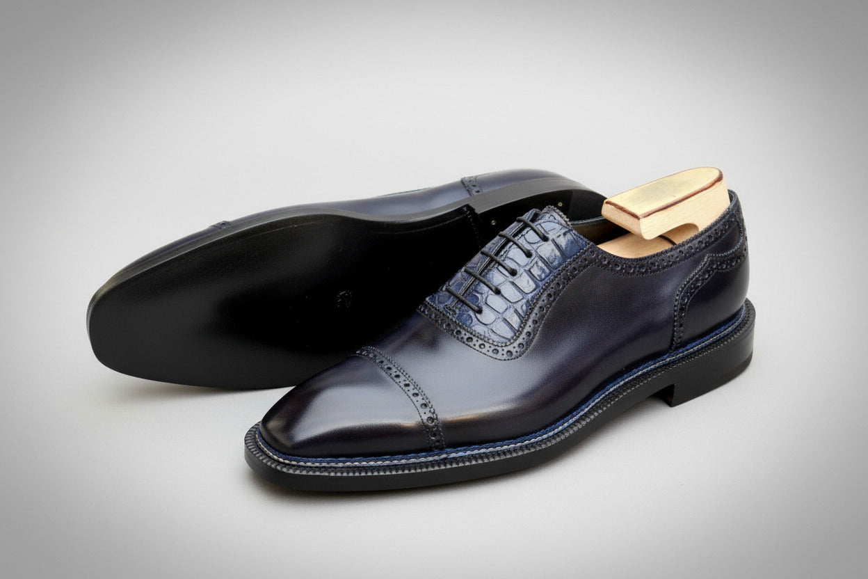 Maison Koly Croxford Norwegian Oxfords Deep Blue Museum and Alligator by maisonkoly.com