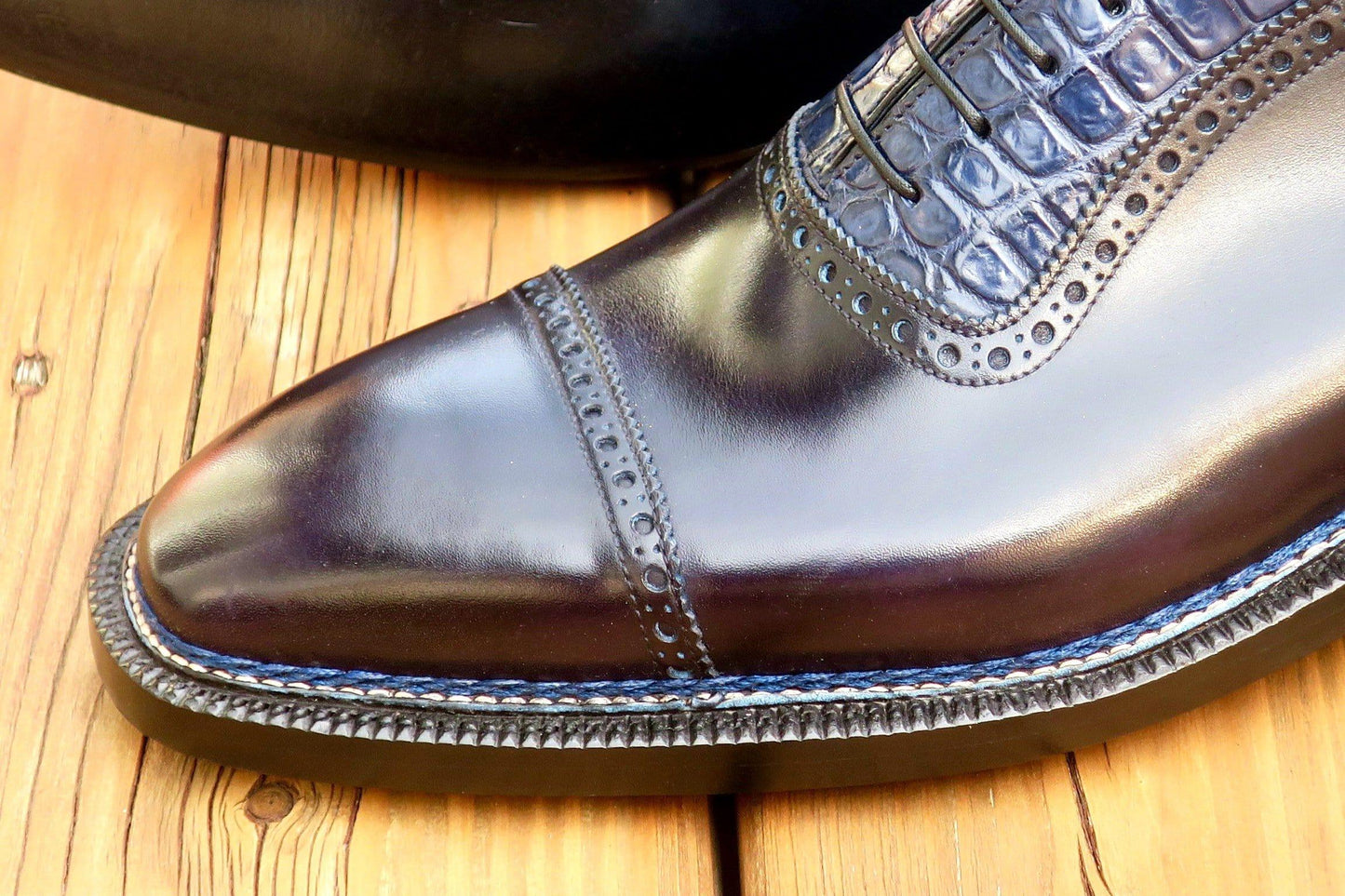 Maison Koly Croxford Norwegian Oxfords Deep Blue Museum and Alligator - maisonkoly.com Shoes