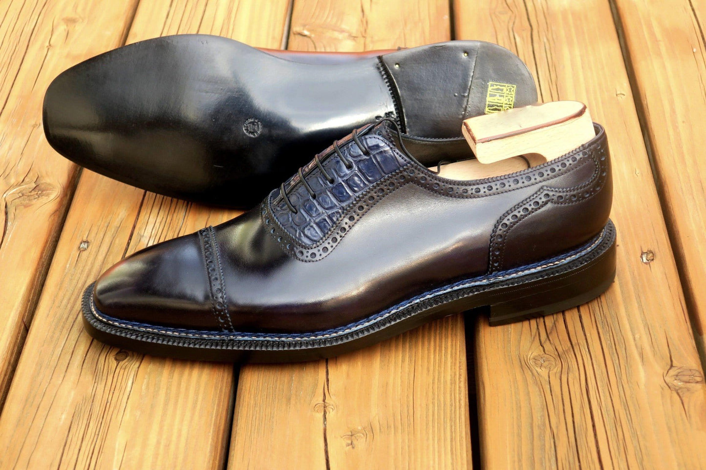 Maison Koly Croxford Norwegian Oxfords Deep Blue Museum and Alligator - maisonkoly.com Shoes