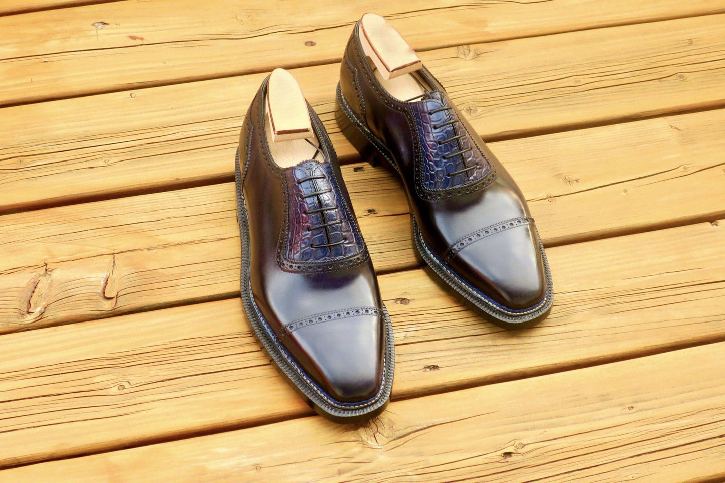 Maison Koly Croxford Norwegian Oxfords Deep Blue Museum and Alligator - maisonkoly.com Shoes