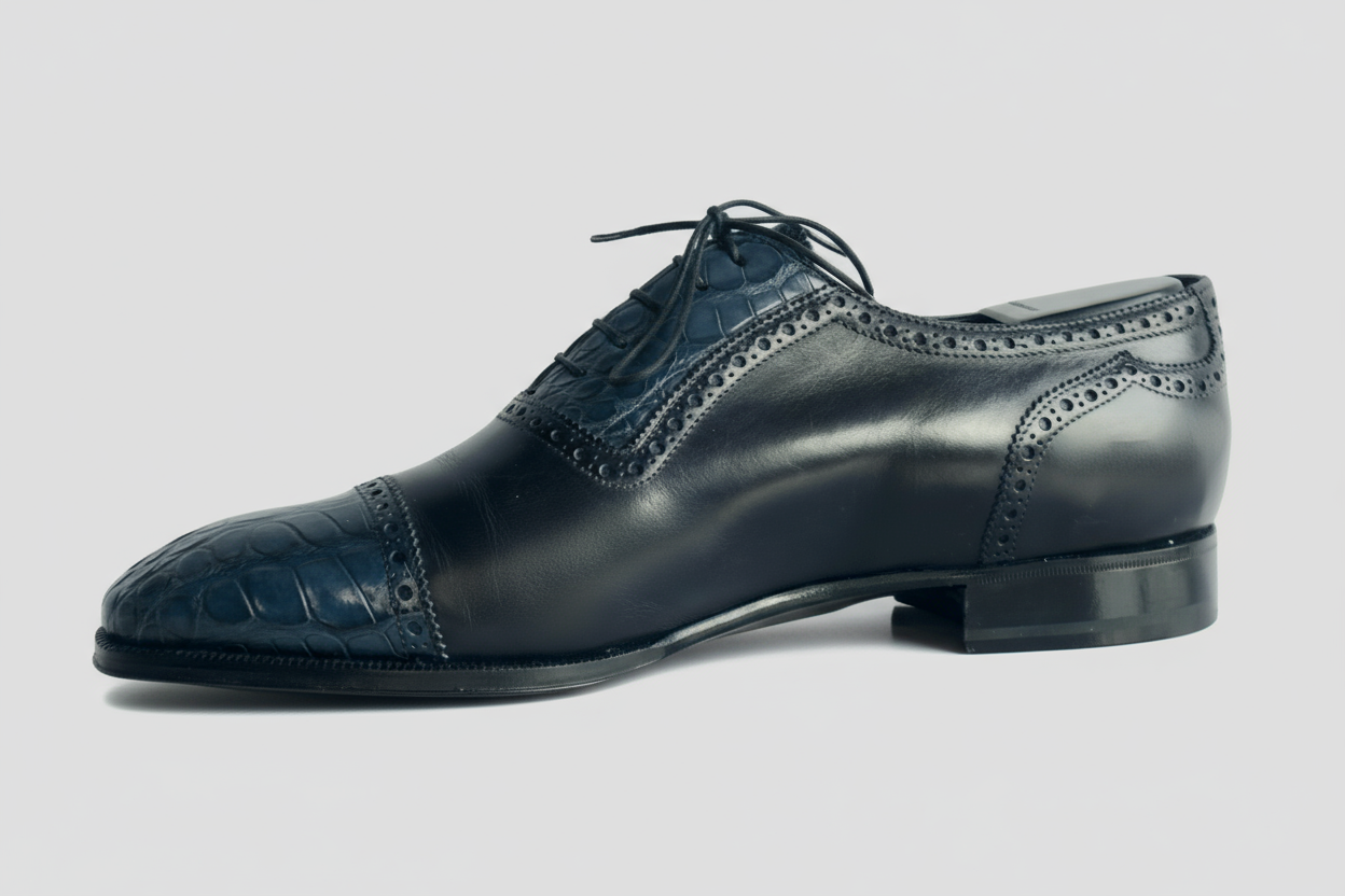 Maison Koly Croxford Presidential Oxfords Deep Blue Museum and Alligator by maisonkoly.com