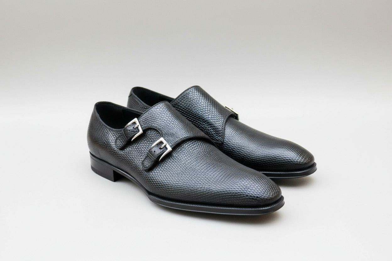Maison Koly Enzo Bonafe Gotha Double Monkstrap Oxfords Lizard Black - maisonkoly.com Shoes