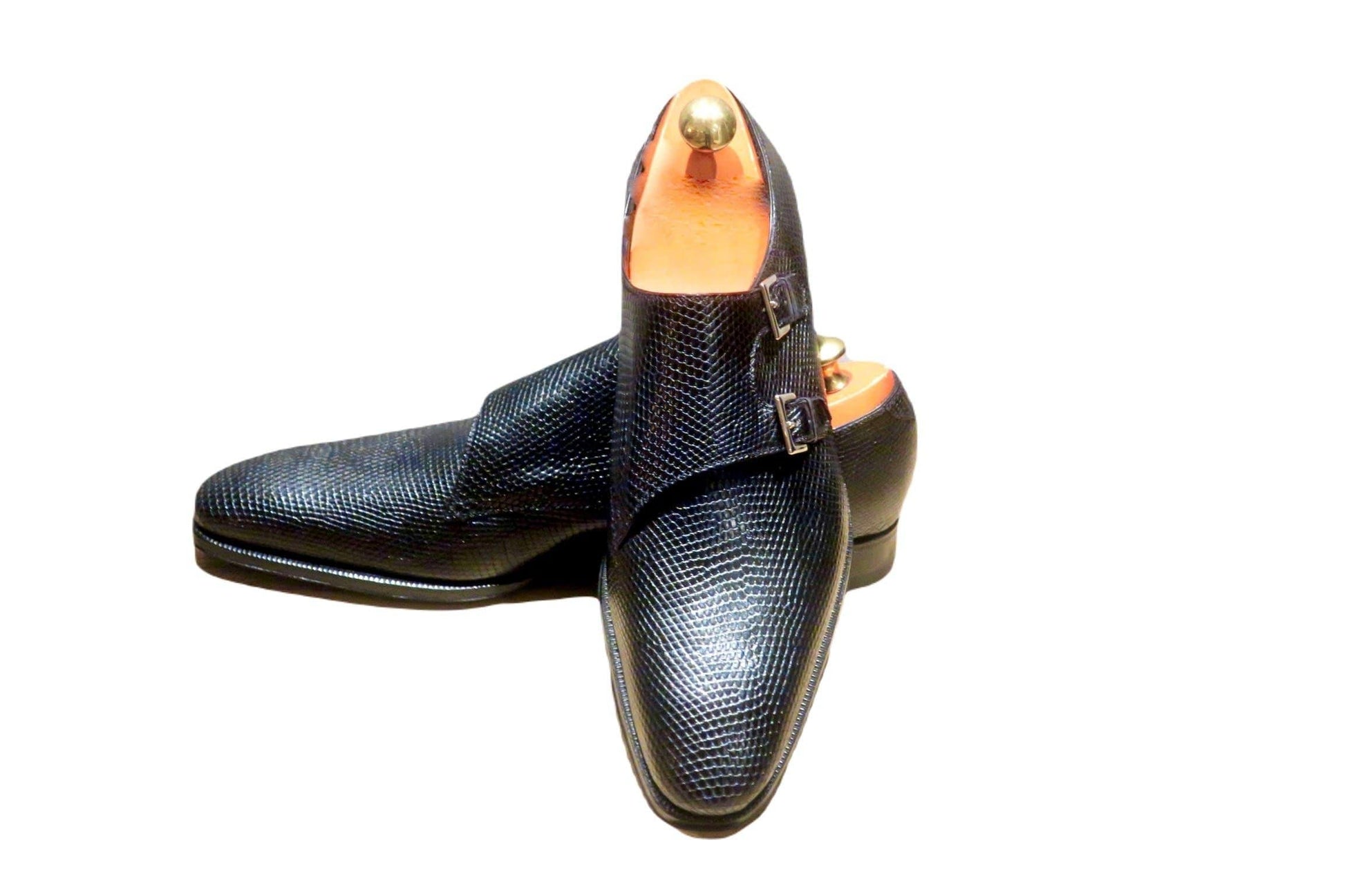 Maison Koly Enzo Bonafe Gotha Double Monkstrap Oxfords Lizard Black - maisonkoly.com Shoes