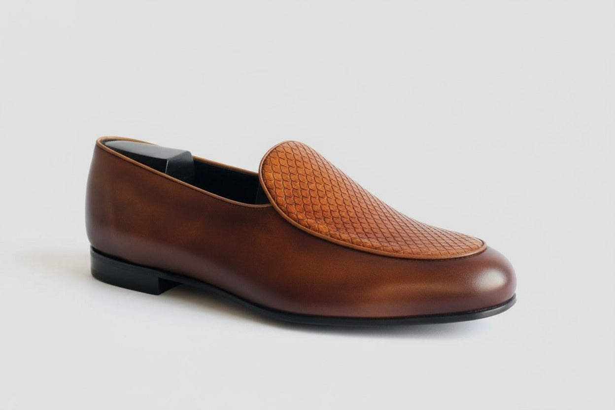 Maison Koly Farafina Snakeskin Loafers: Museum Brown Casual