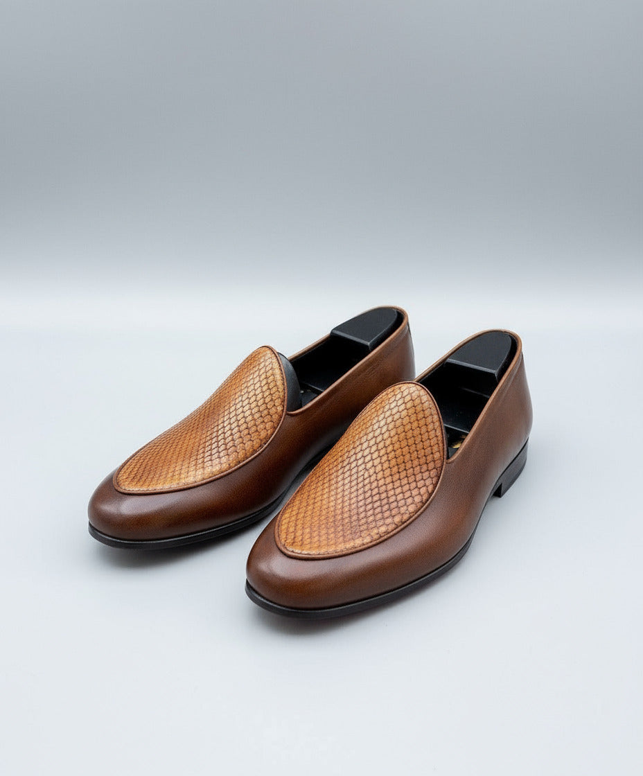 Maison Koly Farafina Snakeskin Loafers: Museum Brown Casual