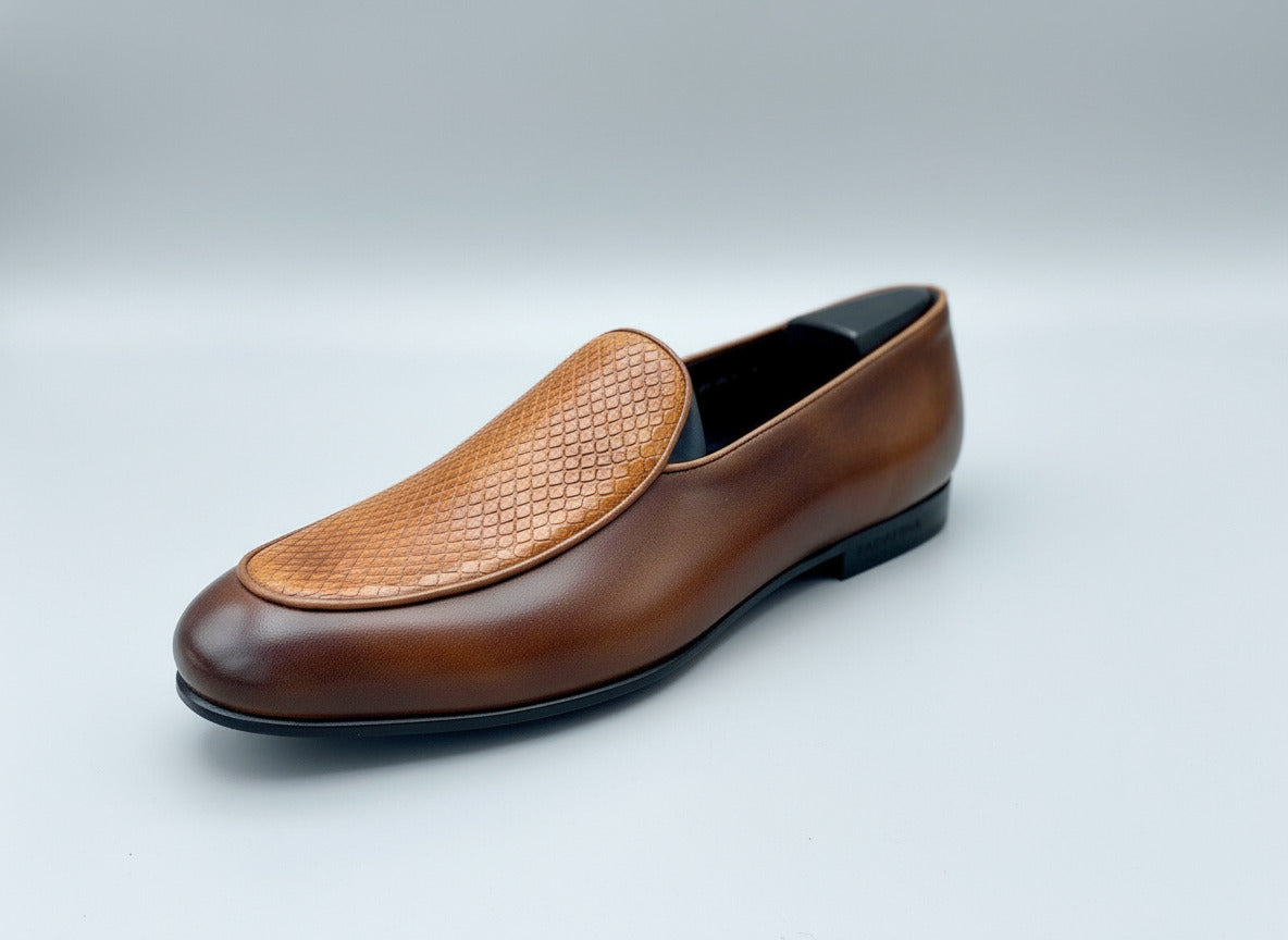 Maison Koly Farafina Snakeskin Loafers: Museum Brown Casual