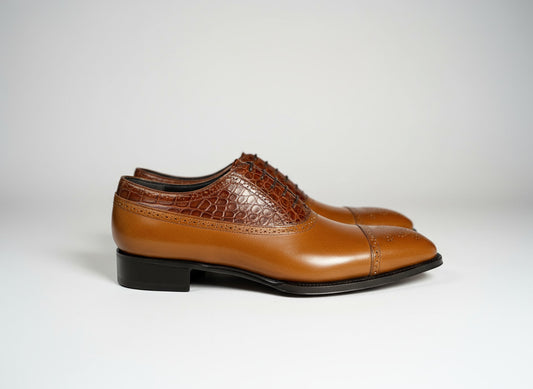 Maison Koly Le Bourget Oxfords Brown Vitello Box Calf and Alligator by maisonkoly.com