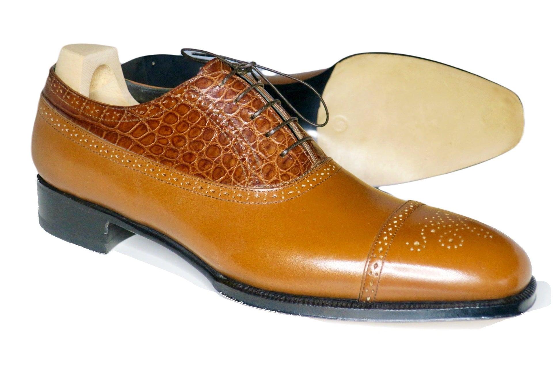 Maison Koly Le Bourget Oxfords Brown Vitello Box Calf and Alligator - maisonkoly.com Shoes