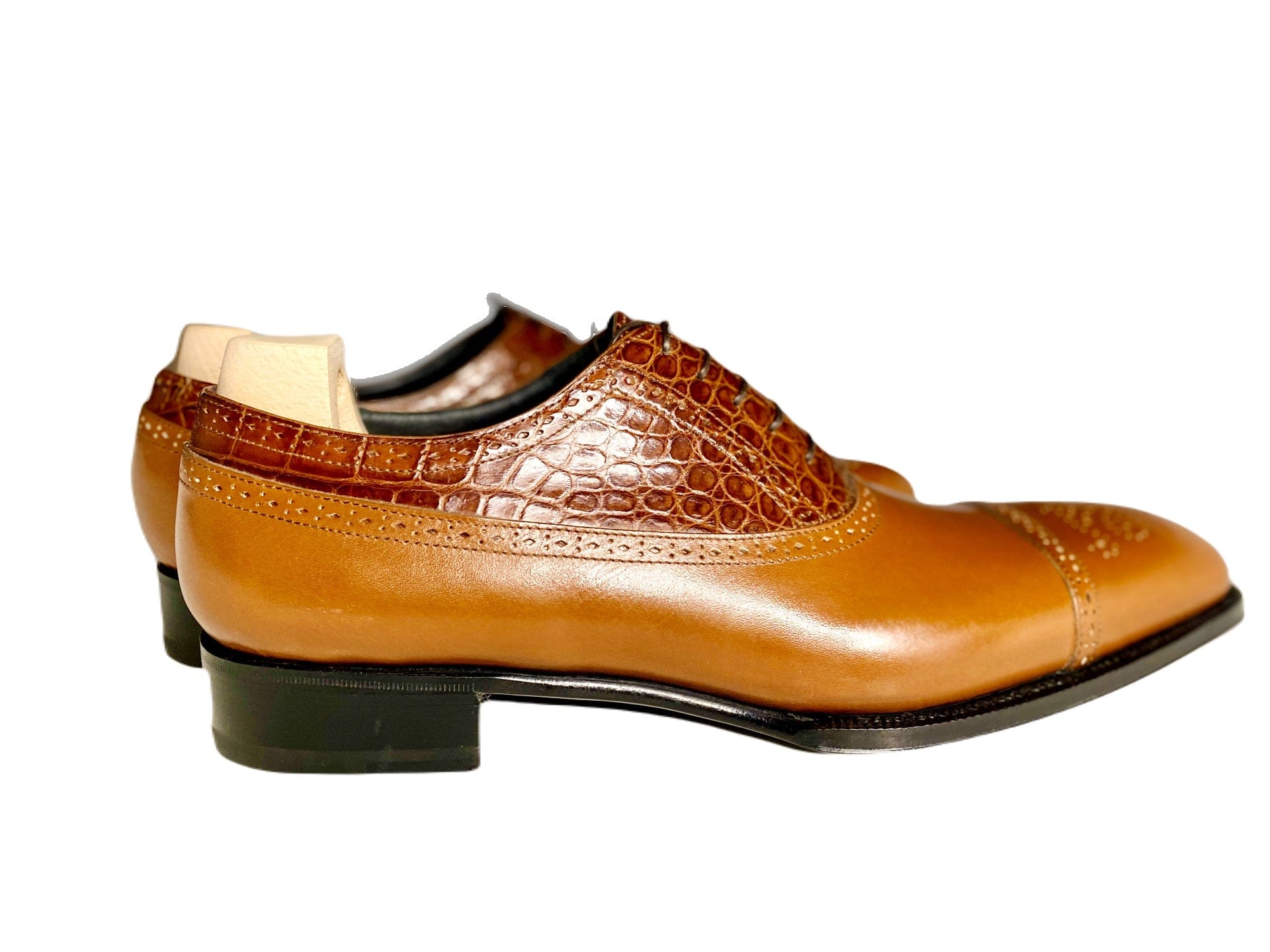 Maison Koly Le Bourget Oxfords Brown Vitello Box Calf and Alligator - maisonkoly.com Shoes