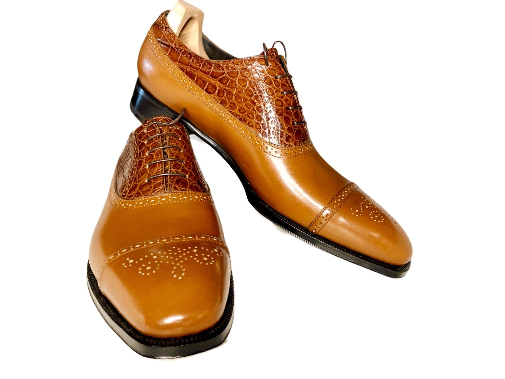 Maison Koly Le Bourget Oxfords Brown Vitello Box Calf and Alligator - maisonkoly.com Shoes