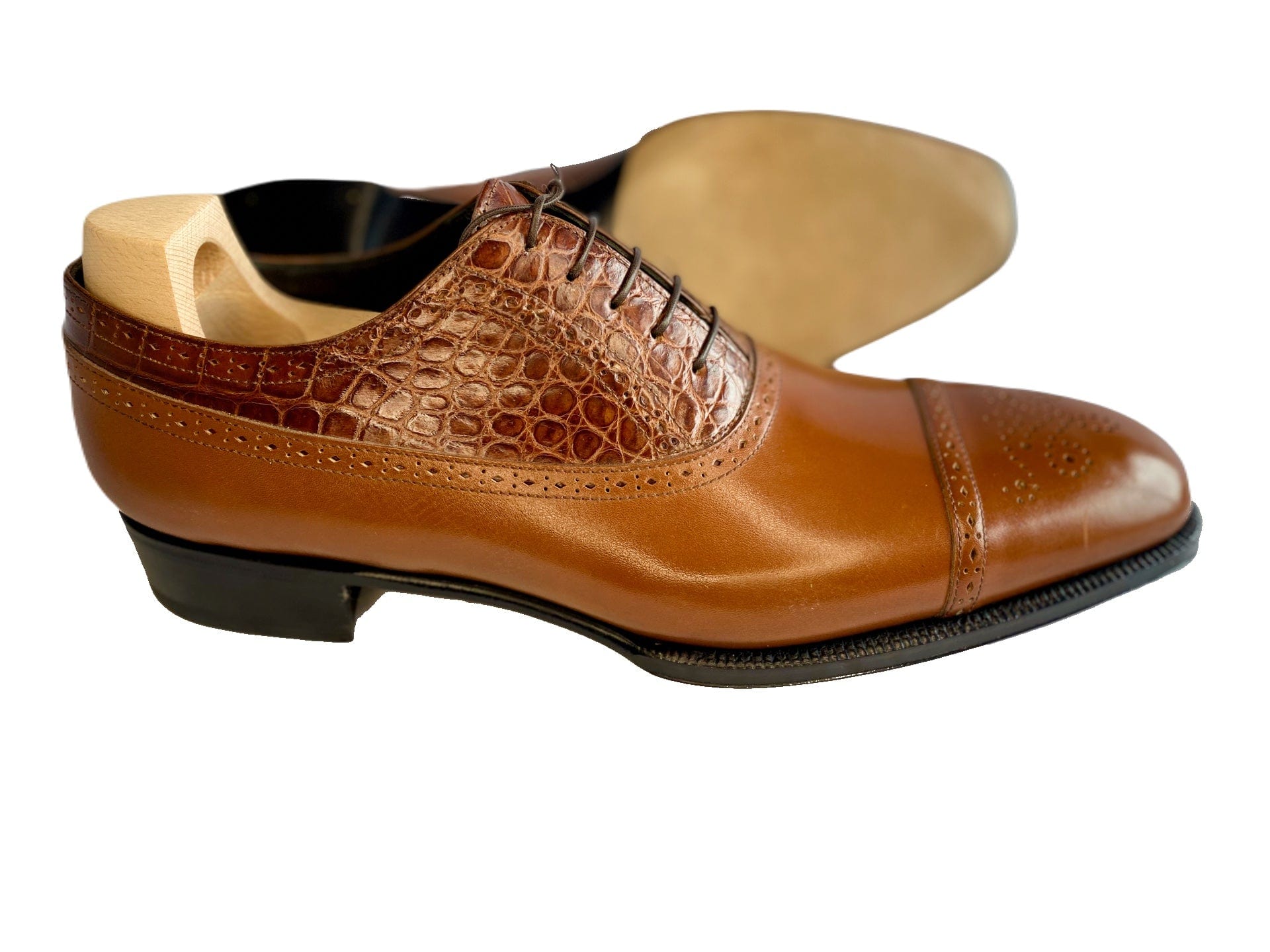 Maison Koly Le Bourget Oxfords Brown Vitello Box Calf and Alligator - maisonkoly.com Shoes