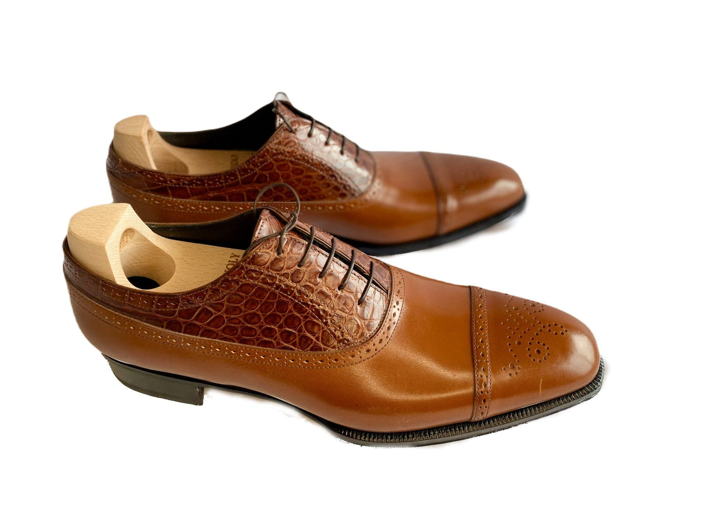 Maison Koly Le Bourget Oxfords Brown Vitello Box Calf and Alligator - maisonkoly.com Shoes