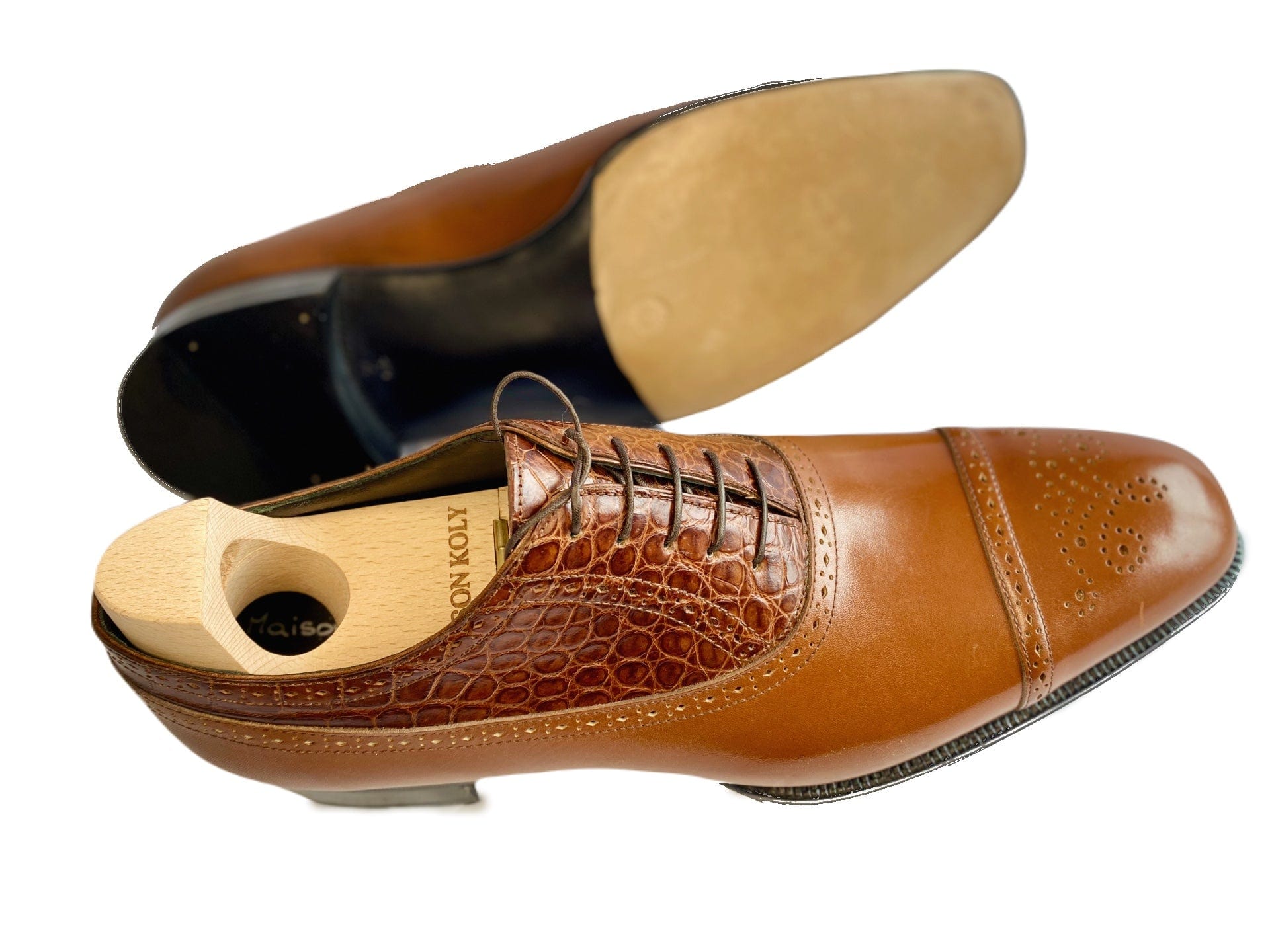 Maison Koly Le Bourget Oxfords Brown Vitello Box Calf and Alligator - maisonkoly.com Shoes