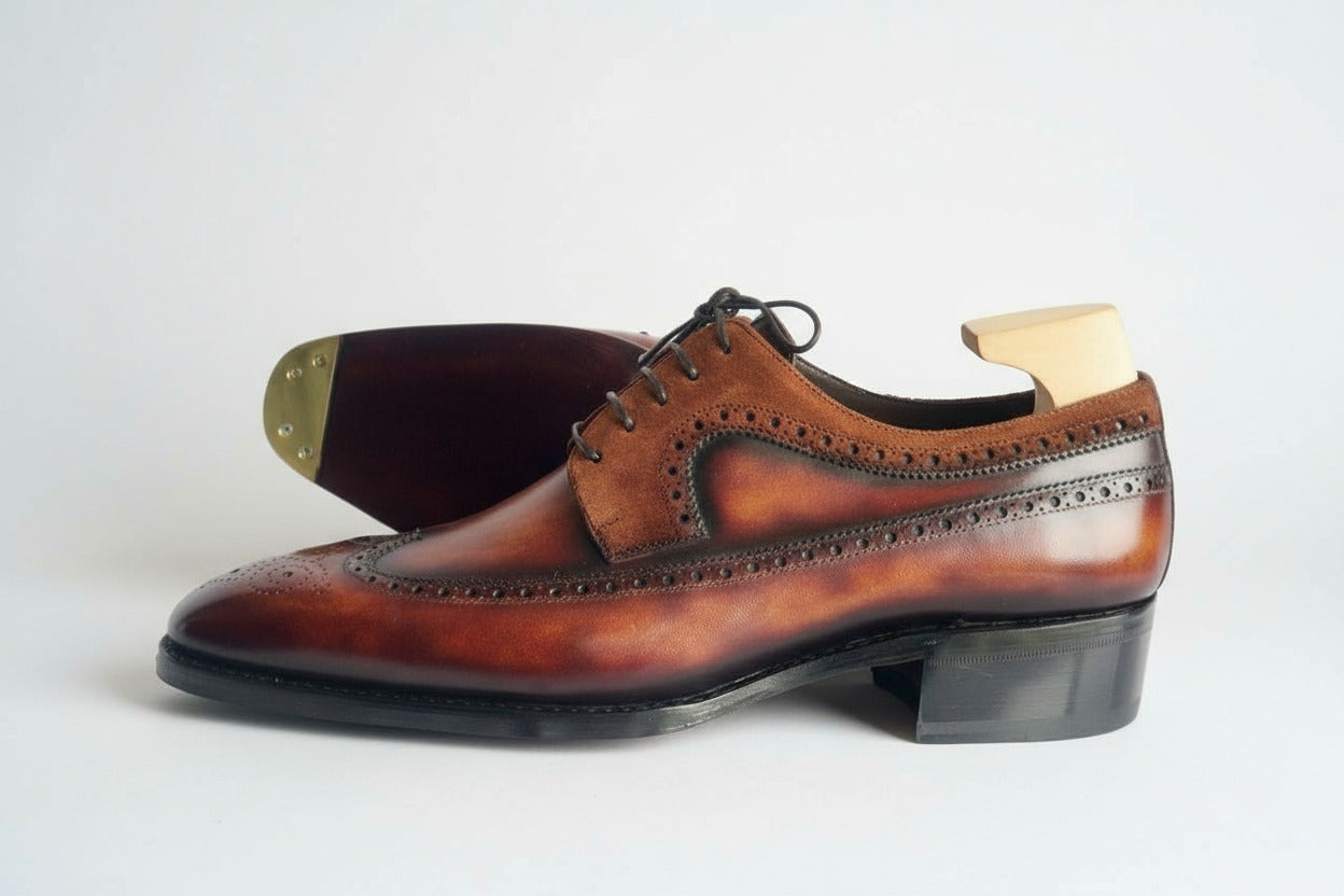 Maison Koly Opulence oxfords Aqua suede and Leather creme brulee patina by maisonkoly.com