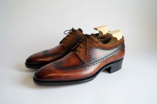 Maison Koly Opulence oxfords Aqua suede and Leather creme brulee patina by maisonkoly.com