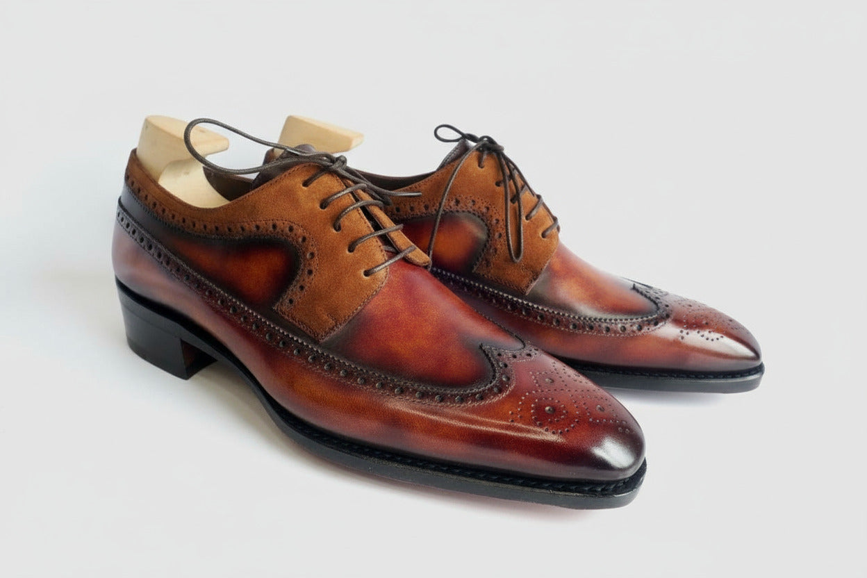 Maison Koly Opulence oxfords Aqua suede and Leather creme brulee patina by maisonkoly.com