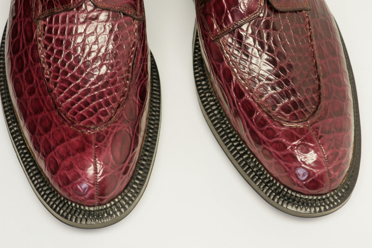 Maison Koly X Bonafe Trilogie triple sole derby Alligator Burgundy by maisonkoly.com