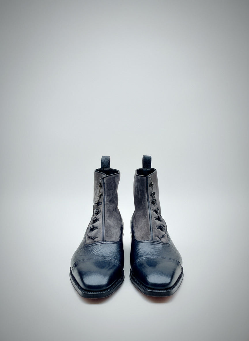 Maison Koly Benjamin Button Boots Grey Suede and BlacK Kudu by maisonkoly.com