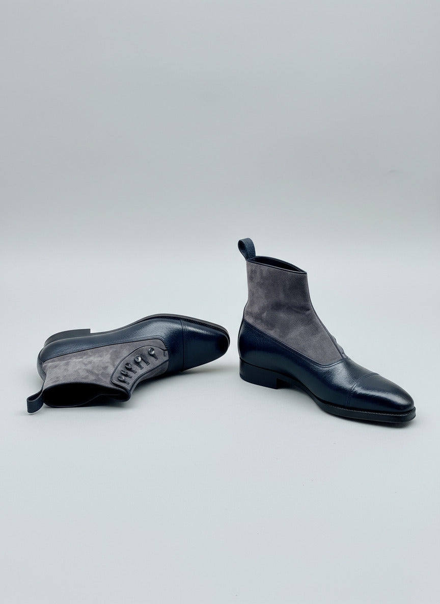 Maison Koly Benjamin Button Boots Grey Suede and BlacK Kudu by maisonkoly.com
