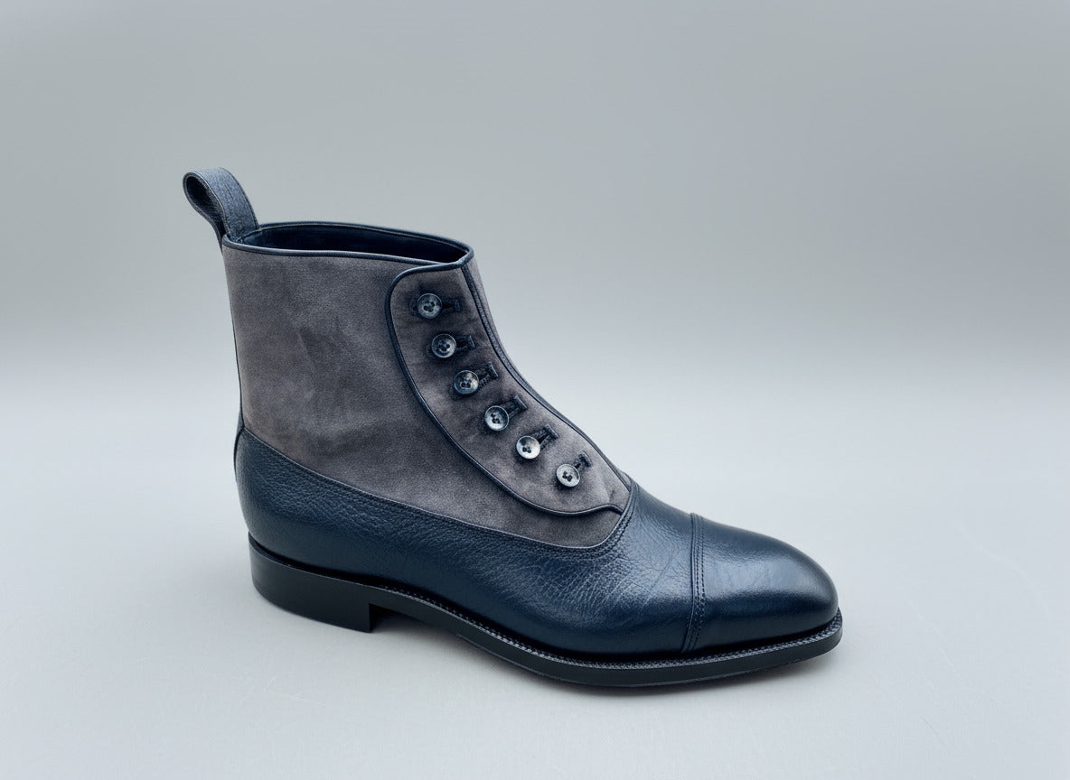 Maison Koly Benjamin Button Boots Grey Suede and BlacK Kudu by maisonkoly.com