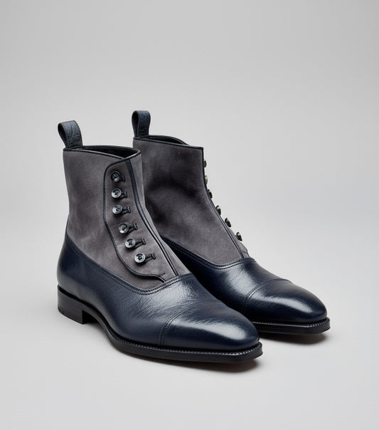 Maison Koly Benjamin Button Boots Grey Suede and BlacK Kudu by maisonkoly.com