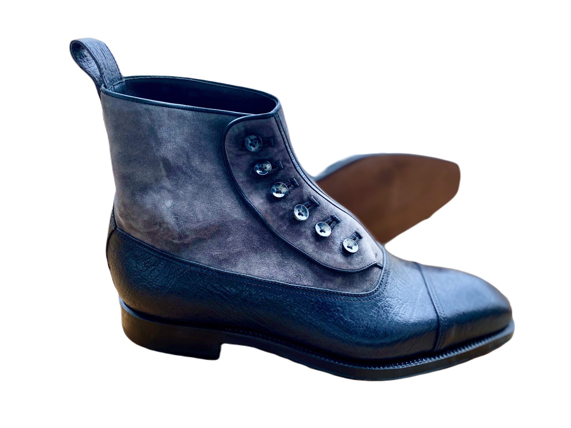 Maison Koly X Enzo Bonafe Benjamin Button Boots Grey Suede and Black Kudu - maisonkoly.com Shoes