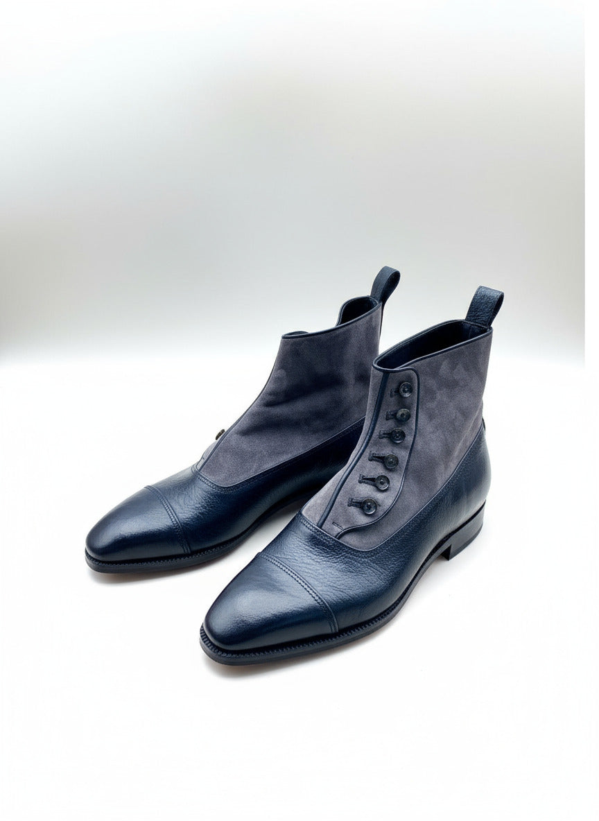 Maison Koly Benjamin Button Boots Grey Suede and BlacK Kudu by maisonkoly.com