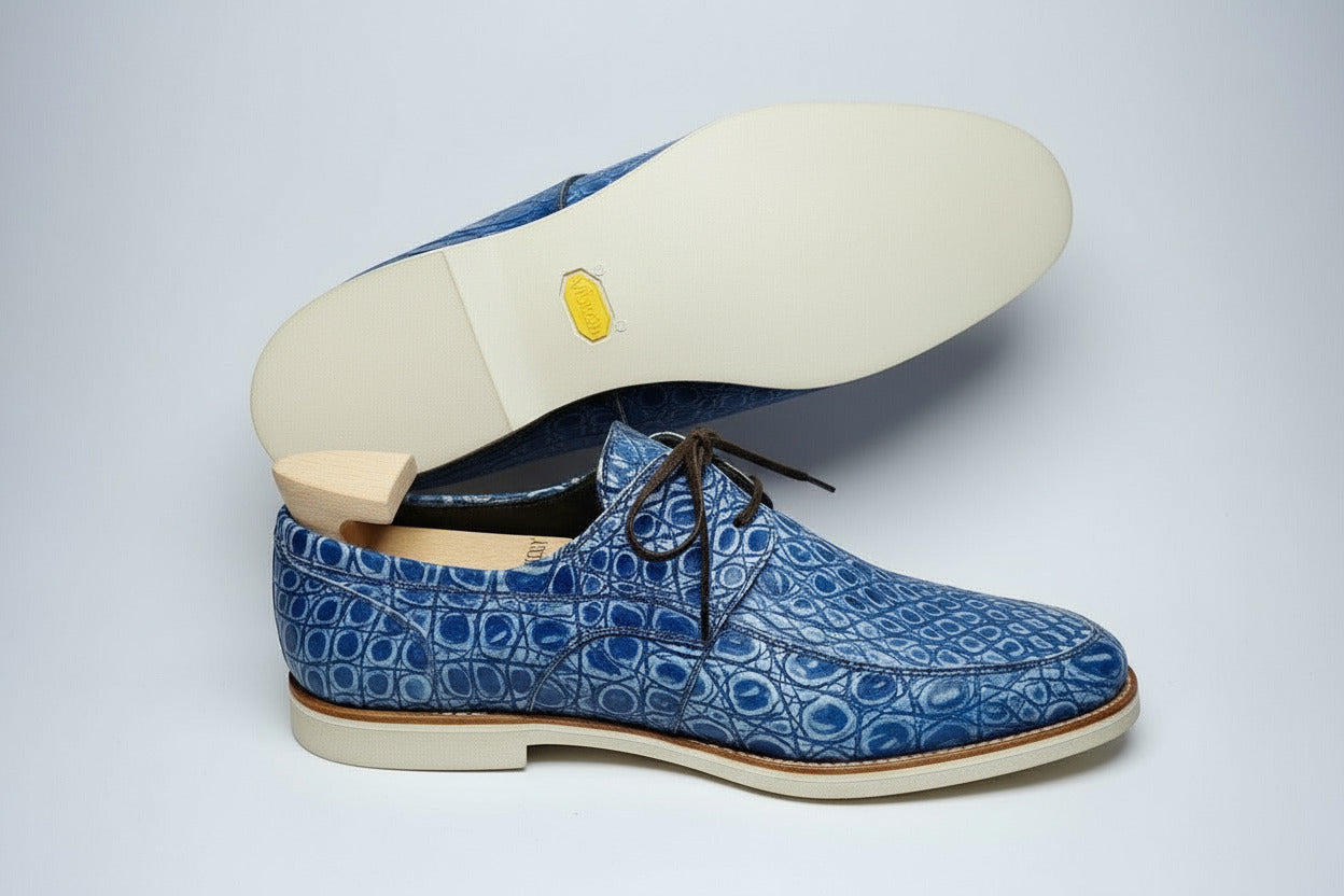 Maison Koly Zanzibar Crocodile suede Navy Boat shoes - maisonkoly.com Shoes