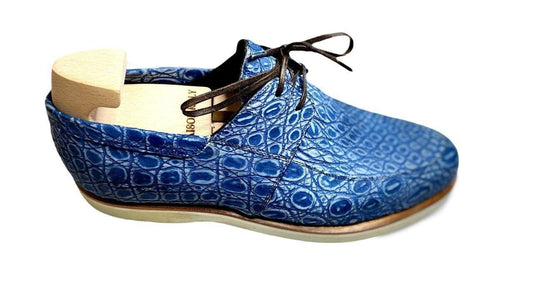 Maison Koly Zanzibar Crocodile suede Navy Boat shoes - maisonkoly.com Shoes