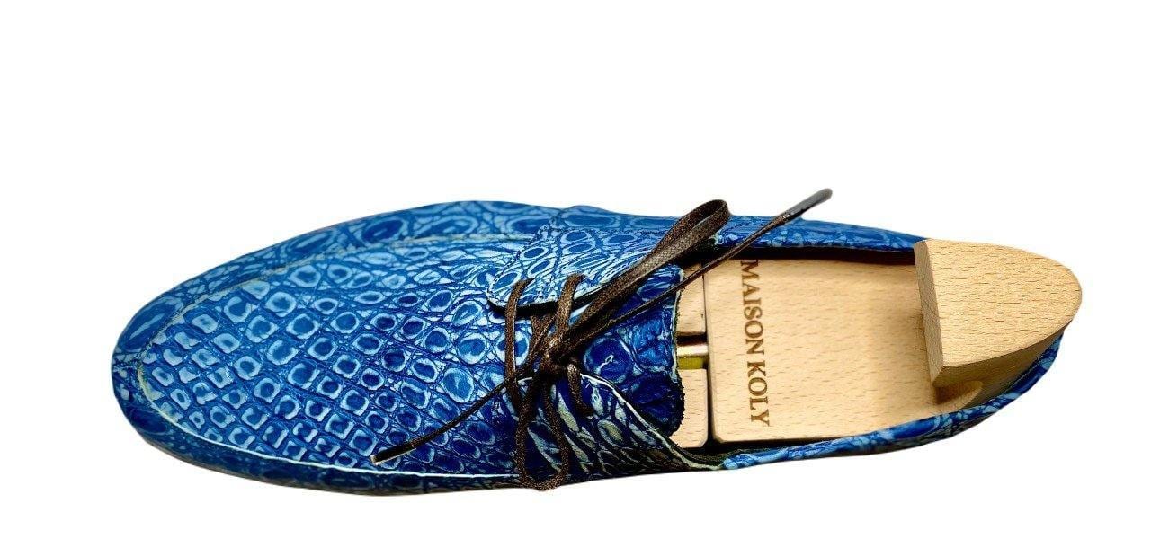 Maison Koly Zanzibar Crocodile suede Navy Boat shoes - maisonkoly.com Shoes