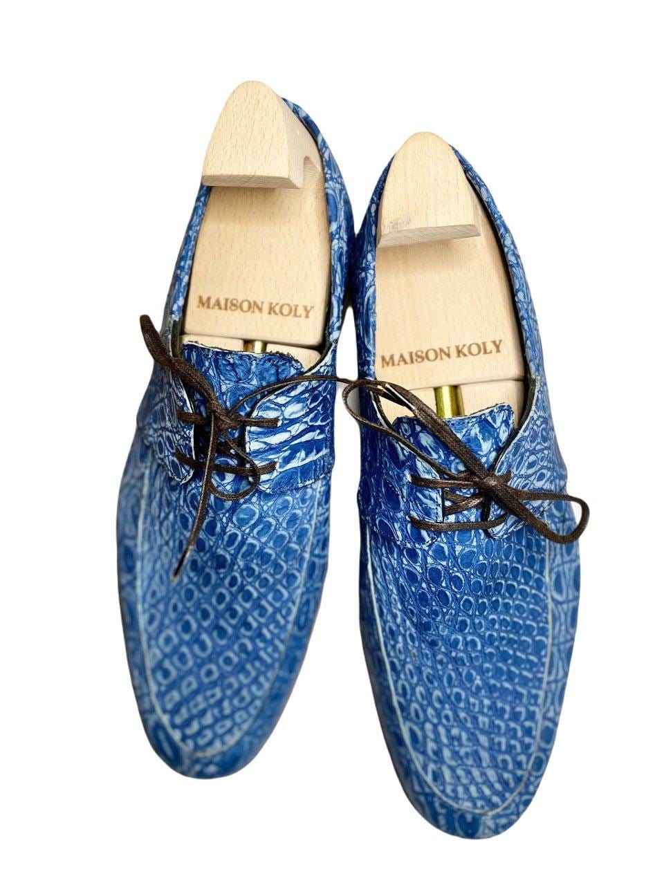 Maison Koly Zanzibar Crocodile suede Navy Boat shoes - maisonkoly.com Shoes