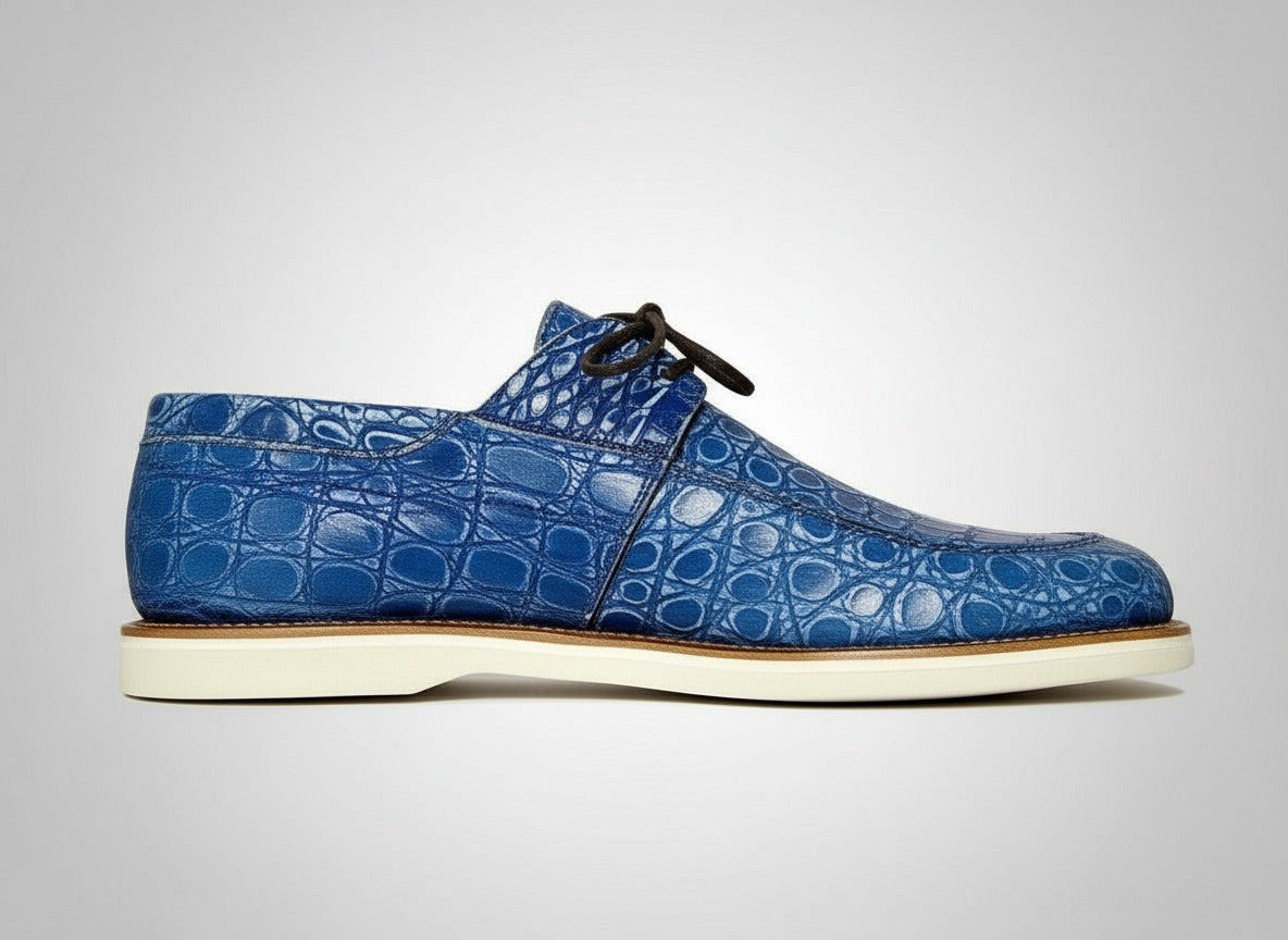 Maison Koly Zanzibar Crocodile suede Navy Boat shoes - maisonkoly.com Shoes